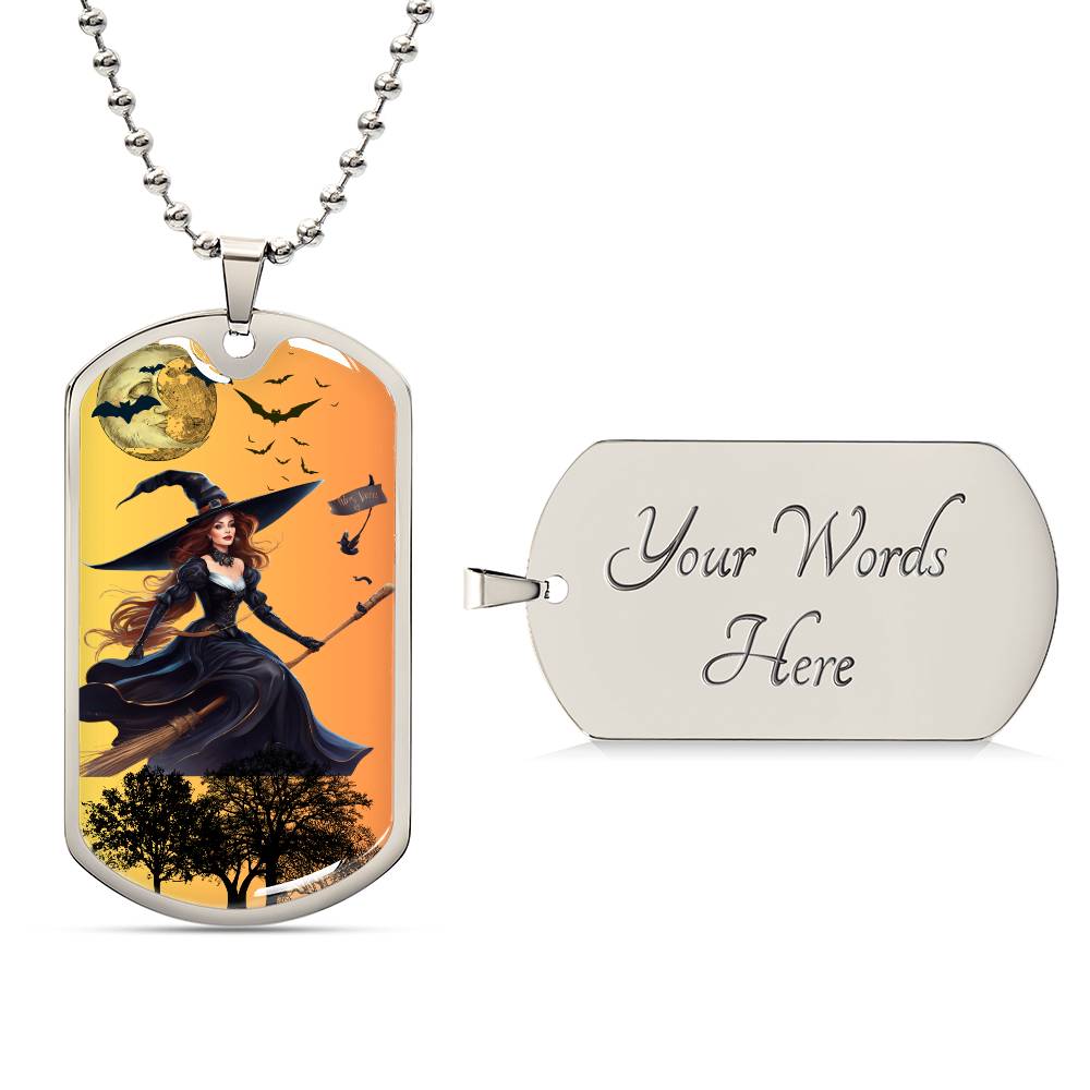 Dog Tag Witch on Broom Gold