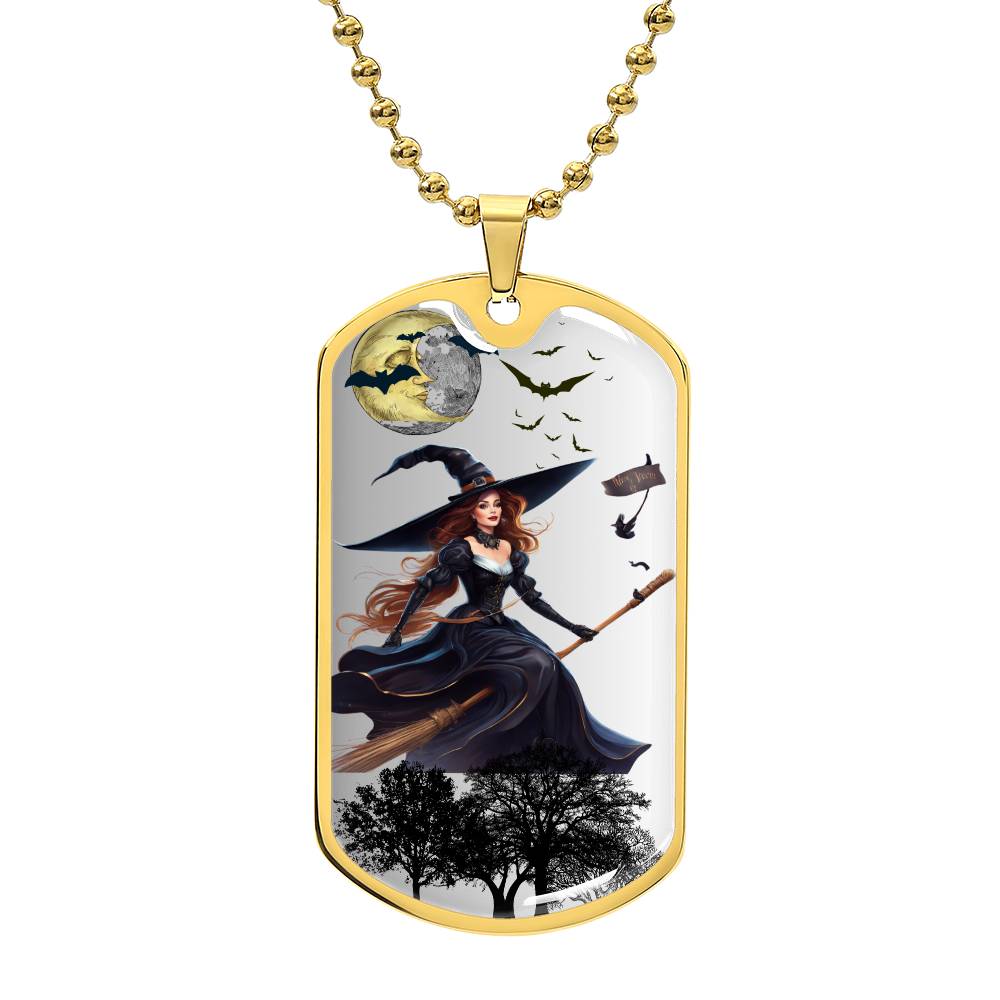 Dog Tag Witch on Broom Gray