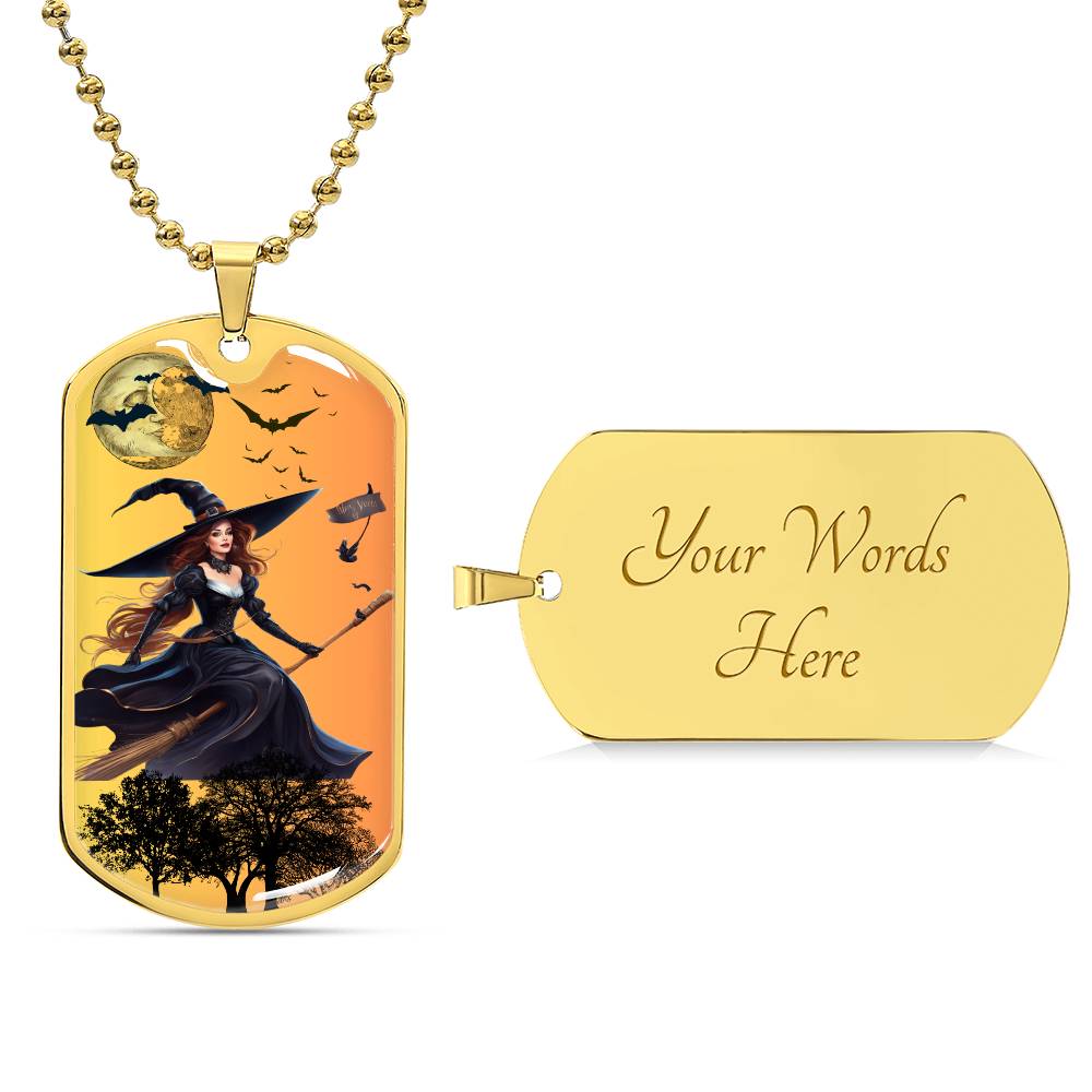 Dog Tag Witch on Broom Gold