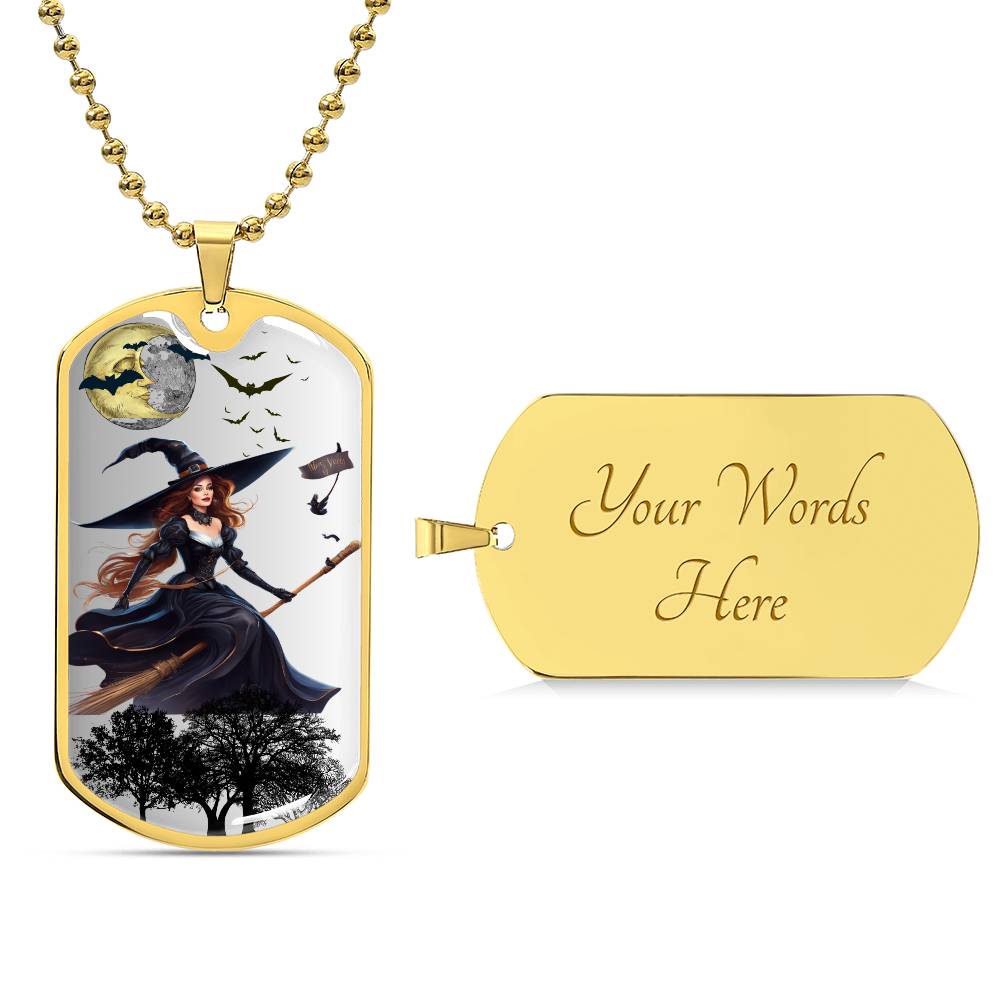 Dog Tag Witch on Broom Gray