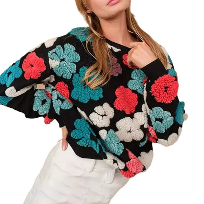 Retro Three-dimensional Flower Loose Temperament Cashmere Sweater