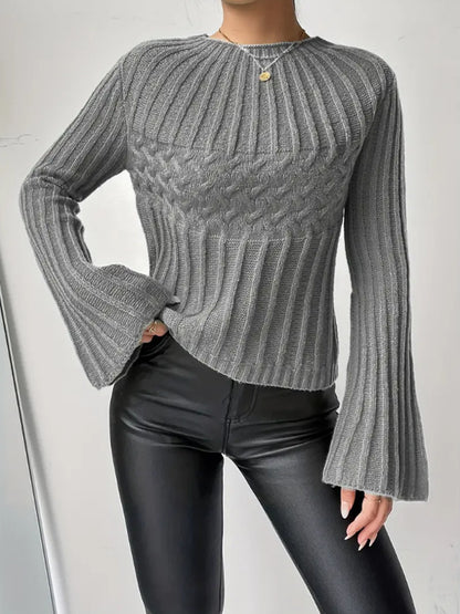 Women's Sweater Fashion Pullover Round-neck Flared Sleeves Top