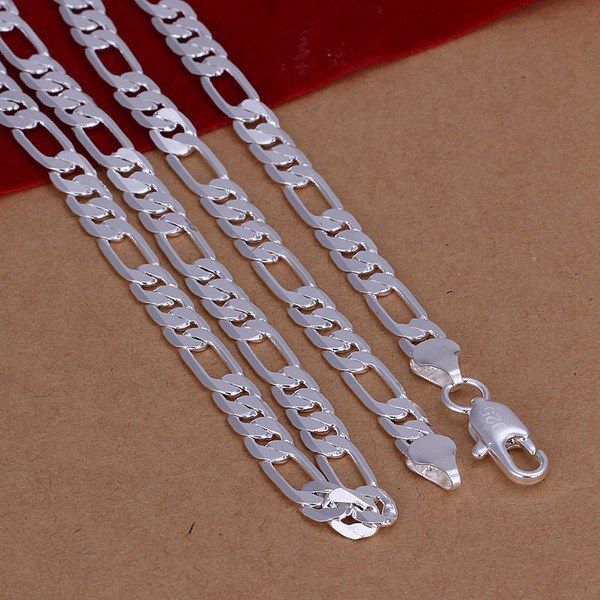 wholesale high quality Mens 6MM flat chain 925 Sterling silver Necklace Fashion Jewelry women men solid chain wedding gift