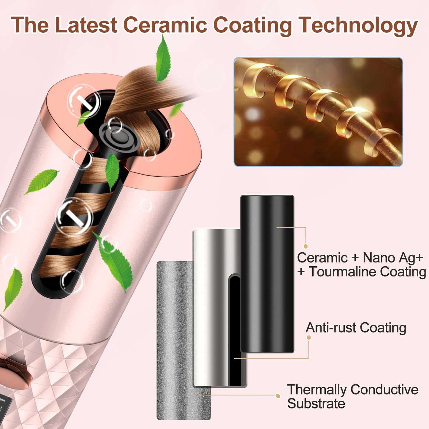 Portable Automatic Hair Curler, Ceramic Rotating Wireless Auto Curling Iron Wand, Portable USB Rechargeable Spin Curler For Hair Styling