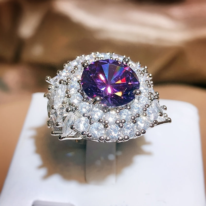 Women's Purple Orchid Zircon Retro Ring Sparkling Ladies Hand Jewelry Gift