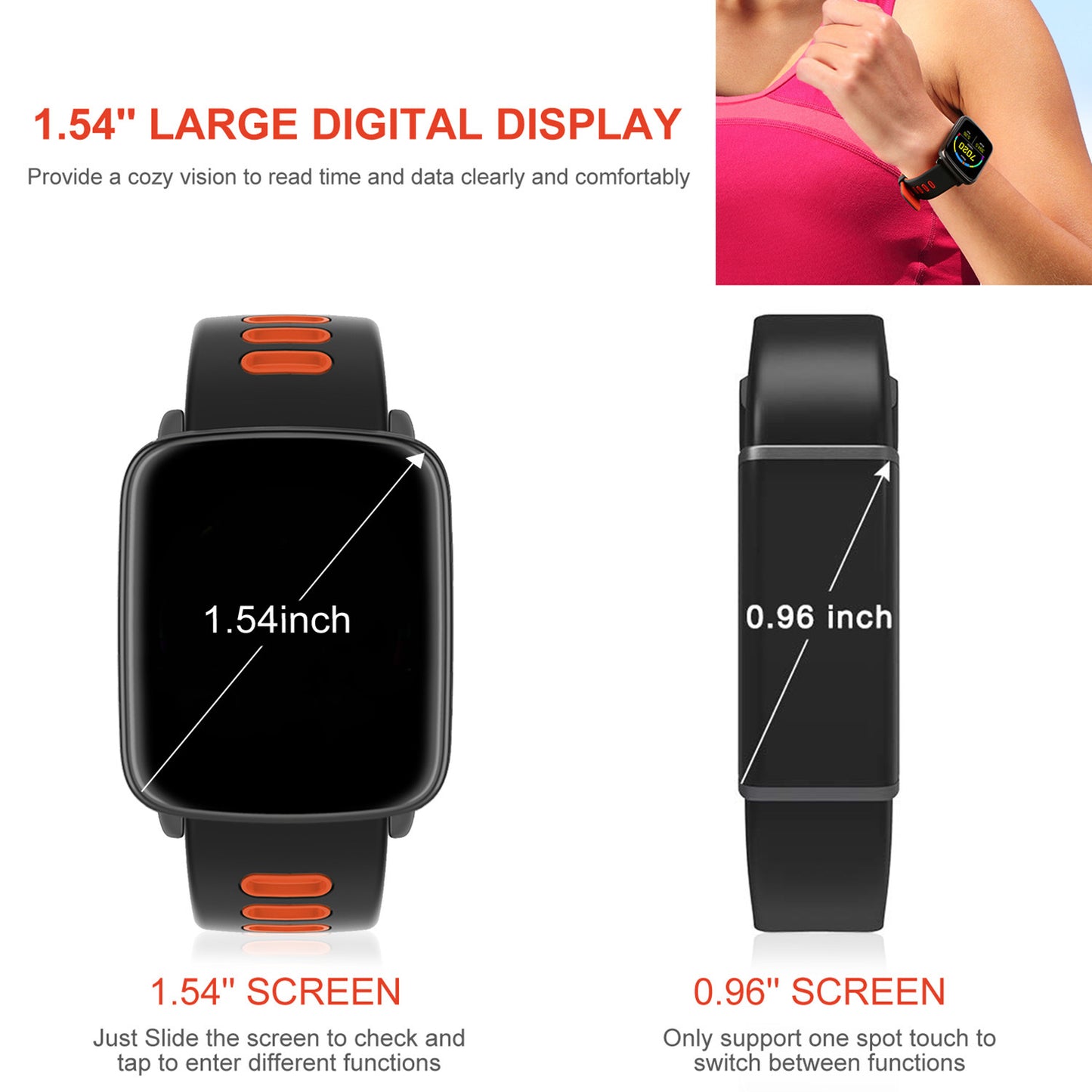 Smart Watch Fitness Tracker 1.54'' Color Screen IP68 Waterproof Activity Tracker