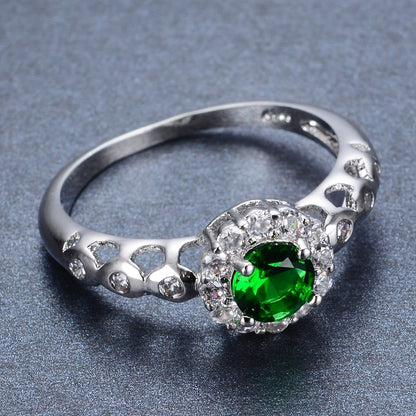 Elegant Hollow Round Emerald Zircon Ring Band Ring Luxury Jewelry Wedding Banquet For Women Girls Bride