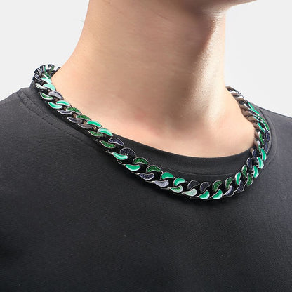 Cuban Necklace Gothic Lace Neck Chain Men's European And American Punk Green Crystal Diamond Necklace Ins Style