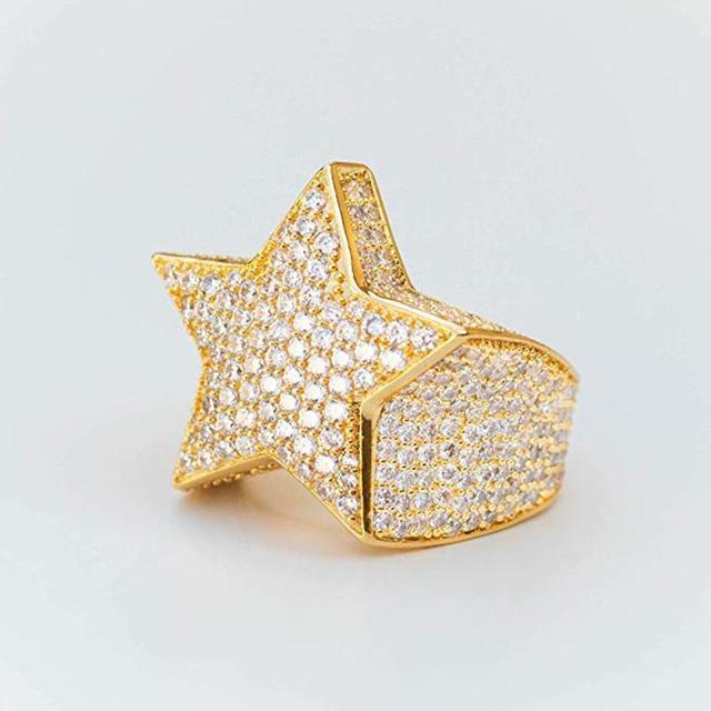 Milangirl New Hip Hop Rock Five Star Rings Men Gold Silver