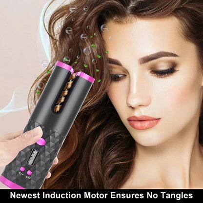 Portable Automatic Hair Curler, Ceramic Rotating Wireless Auto Curling Iron Wand, Portable USB Rechargeable Spin Curler For Hair Styling