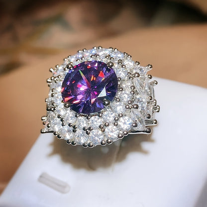 Women's Purple Orchid Zircon Retro Ring Sparkling Ladies Hand Jewelry Gift