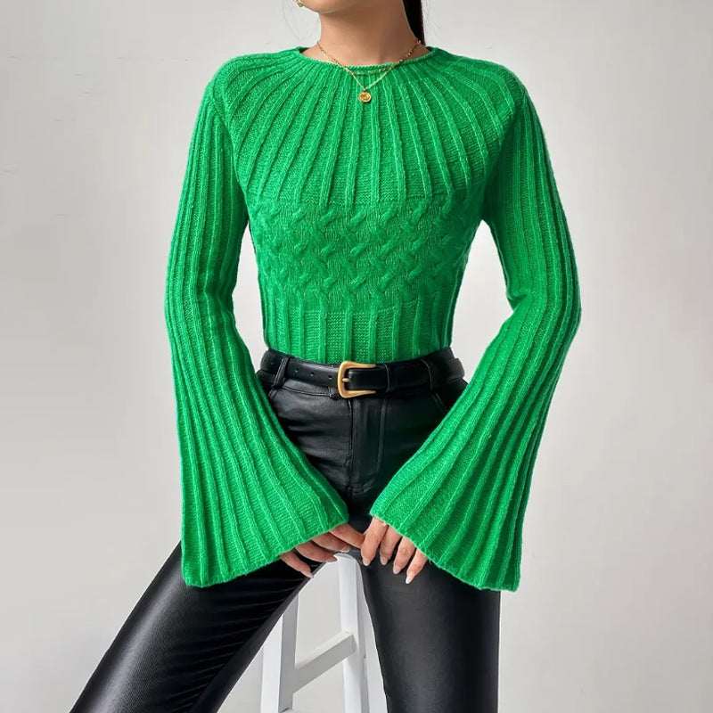 Women's Sweater Fashion Pullover Round-neck Flared Sleeves Top