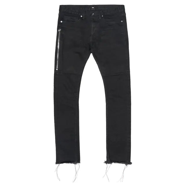 Slim Fit Black Wash Jeans with Zipper Closure