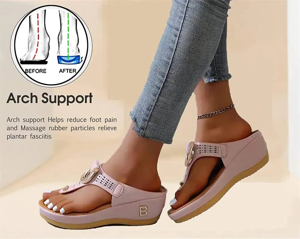 Low-Wedge Women Orthopedic Sandals Casual Flat Shoes Flip Flops Ladies Anti-Slip - CEW Store