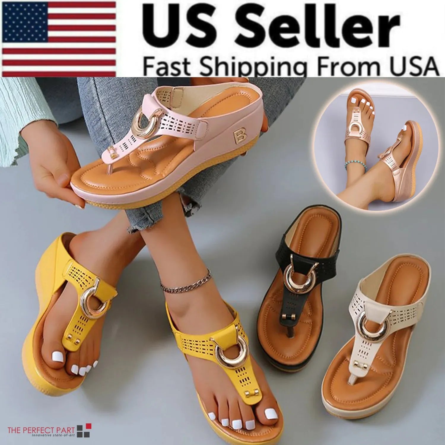 Low-Wedge Women Orthopedic Sandals Casual Flat Shoes Flip Flops Ladies Anti-Slip - CEW Store