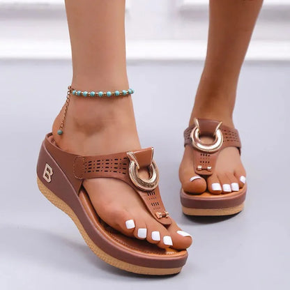 Low-Wedge Women Orthopedic Sandals Casual Flat Shoes Flip Flops Ladies Anti-Slip - CEW Store